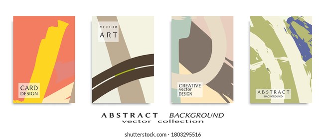 Abstract backgrouns set, grunge texture. Minimalistic art, brush strokes style. Design for card, brochure, banner idea, book cover, booklet print, flyer sheet a4. Collage page, web header template.
