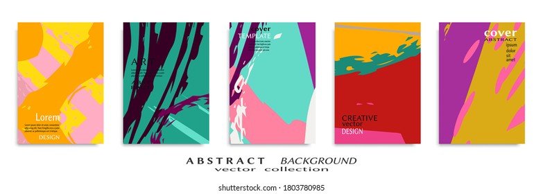 Abstract backgrouns set, grunge texture. Minimalistic art, brush strokes style. Design for card, brochure, banner idea, book cover, booklet print, flyer sheet a4. Collage page, web header template.