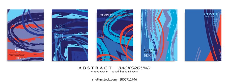 Abstract backgrouns set, grunge texture. Minimalistic art, brush strokes style. Design for card, brochure, banner idea, book cover, booklet print, flyer sheet a4. Collage page, web header template.