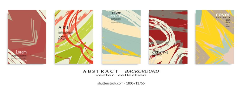 Abstract backgrouns set, grunge texture. Minimalistic art, brush strokes style. Design for card, brochure, banner idea, book cover, booklet print, flyer sheet a4. Collage page, web header template.