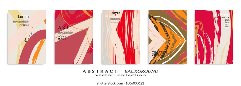 Abstract backgrouns set, grunge texture. Minimalistic art, brush strokes style. Design for card, brochure, banner idea, book cover, booklet print, flyer sheet a4. Collage page, web header template.