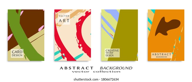 Abstract backgrouns set, grunge texture. Minimalistic art, brush strokes style. Design for card, brochure, banner idea, book cover, booklet print, flyer sheet a4. Collage page, web header template.
