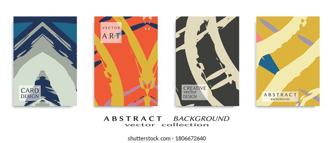 Abstract backgrouns set, grunge texture. Minimalistic art, brush strokes style. Design for card, brochure, banner idea, book cover, booklet print, flyer sheet a4. Collage page, web header template.