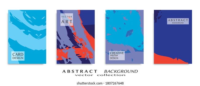 Abstract backgrouns set, grunge texture. Minimalistic art, brush strokes style. Design for card, brochure, banner idea, book cover, booklet print, flyer sheet a4. Collage page, web header template.