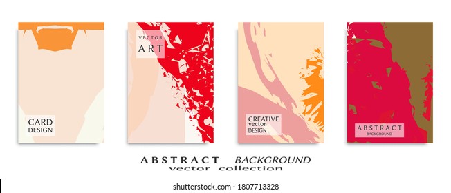 Abstract backgrouns set, grunge texture. Minimalistic art, brush strokes style. Design for card, brochure, banner idea, book cover, booklet print, flyer sheet a4. Collage page, web header template.