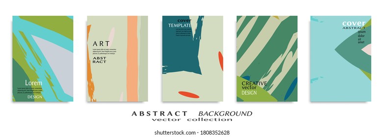 Abstract backgrouns set, grunge texture. Minimalistic art, brush strokes style. Design for card, brochure, banner idea, book cover, booklet print, flyer sheet a4. Collage page, web header template.