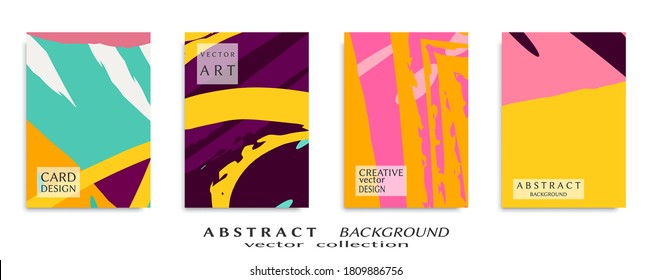 Abstract backgrouns set, grunge texture. Minimalistic art, brush strokes style. Design for card, brochure, banner idea, book cover, booklet print, flyer sheet a4. Collage page, web header template.
