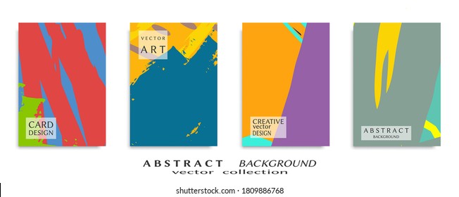 Abstract backgrouns set, grunge texture. Minimalistic art, brush strokes style. Design for card, brochure, banner idea, book cover, booklet print, flyer sheet a4. Collage page, web header template.