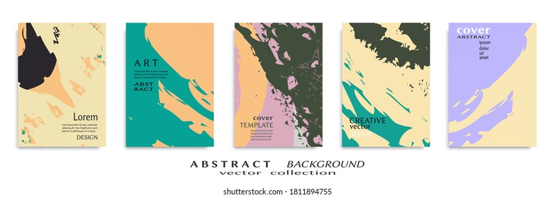 Abstract backgrouns set, grunge texture. Minimalistic art, brush strokes style. Design for card, brochure, banner idea, book cover, booklet print, flyer sheet a4. Collage page, web header template.
