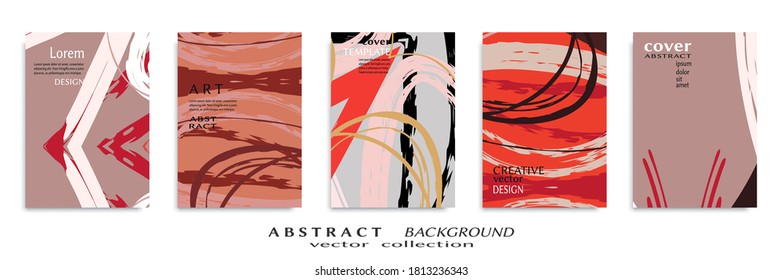Abstract backgrouns set, grunge texture. Minimalistic art, brush strokes style. Design for card, brochure, banner idea, book cover, booklet print, flyer sheet a4. Collage page, web header template.