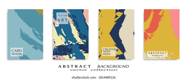 Abstract backgrouns set, grunge texture. Minimalistic art, brush strokes style. Design for card, brochure, banner idea, book cover, booklet print, flyer sheet a4. Collage page, web header template.