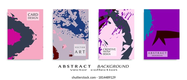 Abstract backgrouns set, grunge texture. Minimalistic art, brush strokes style. Design for card, brochure, banner idea, book cover, booklet print, flyer sheet a4. Collage page, web header template.