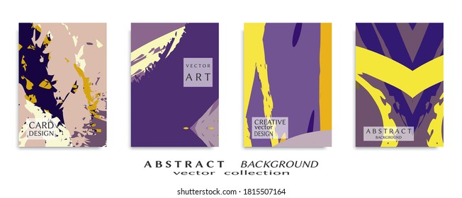 Abstract backgrouns set, grunge texture. Minimalistic art, brush strokes style. Design for card, brochure, banner idea, book cover, booklet print, flyer sheet a4. Collage page, web header template.