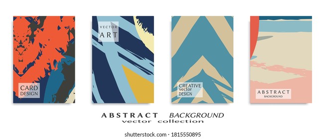 Abstract backgrouns set, grunge texture. Minimalistic art, brush strokes style. Design for card, brochure, banner idea, book cover, booklet print, flyer sheet a4. Collage page, web header template.
