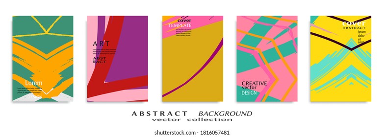 Abstract backgrouns set, grunge texture. Minimalistic art, brush strokes style. Design for card, brochure, banner idea, book cover, booklet print, flyer sheet a4. Collage page, web header template.