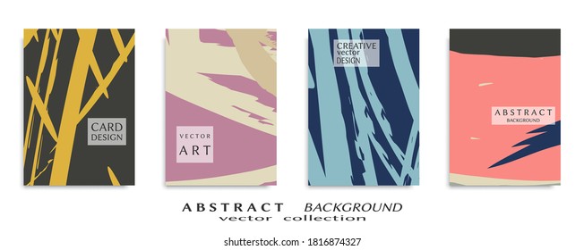 Abstract backgrouns set, grunge texture. Minimalistic art, brush strokes style. Design for card, brochure, banner idea, book cover, booklet print, flyer sheet a4. Collage page, web header template.
