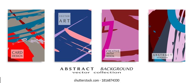 Abstract backgrouns set, grunge texture. Minimalistic art, brush strokes style. Design for card, brochure, banner idea, book cover, booklet print, flyer sheet a4. Collage page, web header template.
