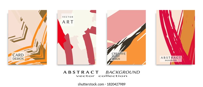 Abstract backgrouns set, grunge texture. Minimalistic art, brush strokes style. Design for card, brochure, banner idea, book cover, booklet print, flyer sheet a4. Collage page, web header template.