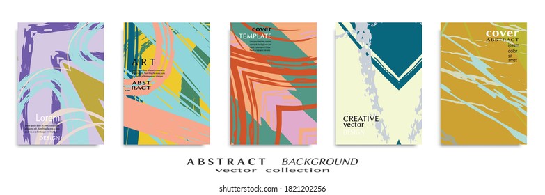 Abstract backgrouns set, grunge texture. Minimalistic art, brush strokes style. Design for card, brochure, banner idea, book cover, booklet print, flyer sheet a4. Collage page, web header template.