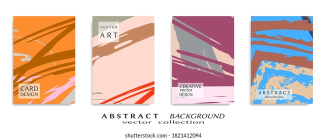 Abstract backgrouns set, grunge texture. Minimalistic art, brush strokes style. Design for card, brochure, banner idea, book cover, booklet print, flyer sheet a4. Collage page, web header template.