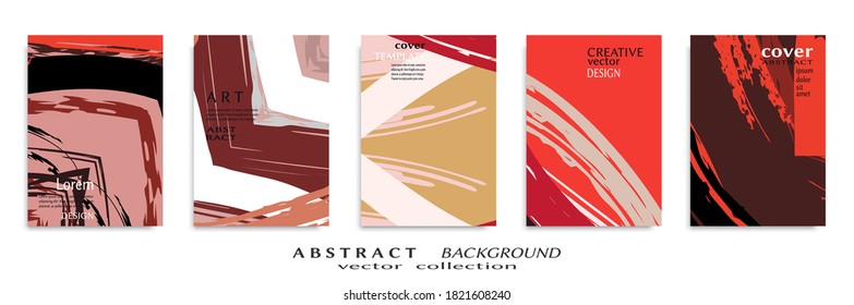 Abstract backgrouns set, grunge texture. Minimalistic art, brush strokes style. Design for card, brochure, banner idea, book cover, booklet print, flyer sheet a4. Collage page, web header template.