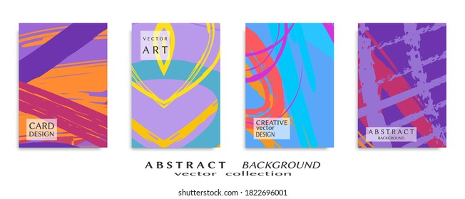 Abstract backgrouns set, grunge texture. Minimalistic art, brush strokes style. Design for card, brochure, banner idea, book cover, booklet print, flyer sheet a4. Collage page, web header template.