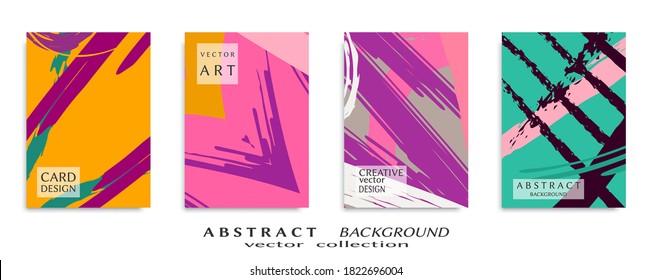 Abstract backgrouns set, grunge texture. Minimalistic art, brush strokes style. Design for card, brochure, banner idea, book cover, booklet print, flyer sheet a4. Collage page, web header template.