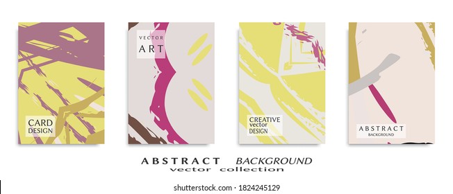 Abstract backgrouns set, grunge texture. Minimalistic art, brush strokes style. Design for card, brochure, banner idea, book cover, booklet print, flyer sheet a4. Collage page, web header template.