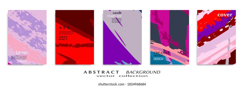Abstract backgrouns set, grunge texture. Minimalistic art, brush strokes style. Design for card, brochure, banner idea, book cover, booklet print, flyer sheet a4. Collage page, web header template.