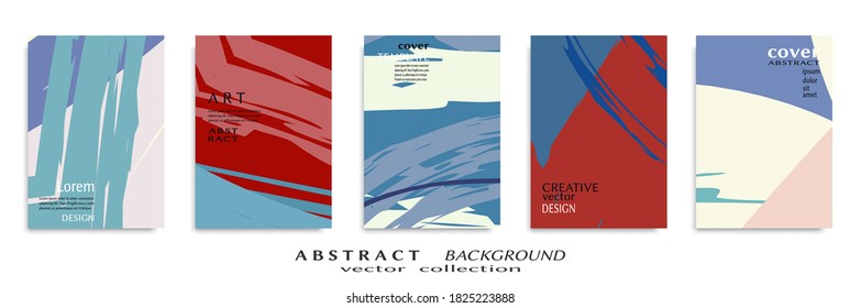 Abstract backgrouns set, grunge texture. Minimalistic art, brush strokes style. Design for card, brochure, banner idea, book cover, booklet print, flyer sheet a4. Collage page, web header template.