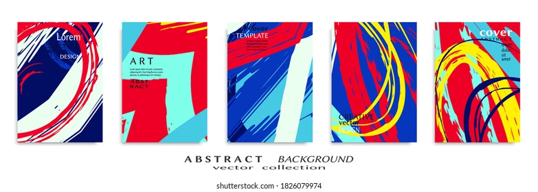 Abstract backgrouns set, grunge texture. Minimalistic art, brush strokes style. Design for card, brochure, banner idea, book cover, booklet print, flyer sheet a4. Collage page, web header template.