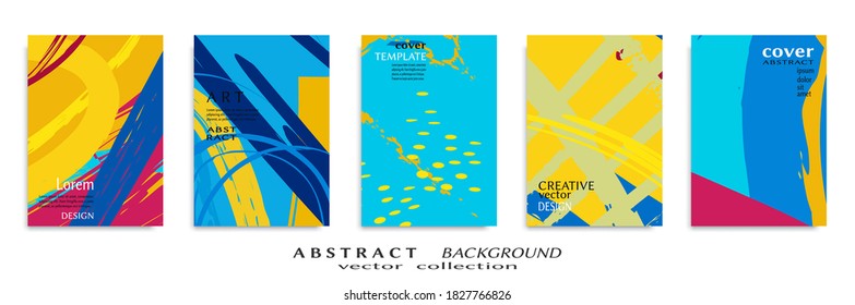 Abstract backgrouns set, grunge texture. Minimalistic art, brush strokes style. Design for card, brochure, banner idea, book cover, booklet print, flyer sheet a4. Collage page, web header template.