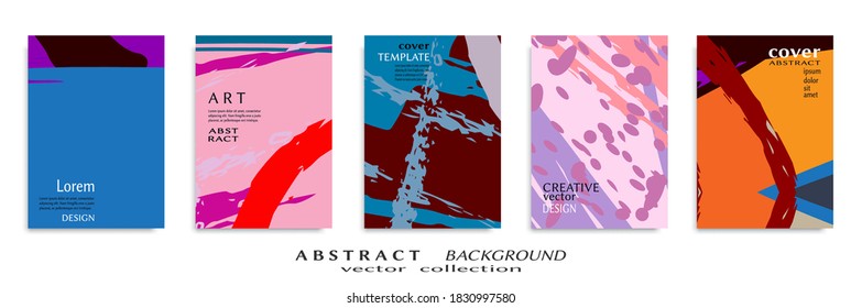 Abstract backgrouns set, grunge texture. Minimalistic art, brush strokes style. Design for card, brochure, banner idea, book cover, booklet print, flyer sheet a4. Collage page, web header template.