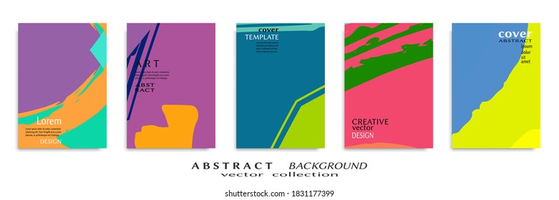 Abstract backgrouns set, grunge texture. Minimalistic art, brush strokes style. Design for card, brochure, banner idea, book cover, booklet print, flyer sheet a4. Collage page, web header template.