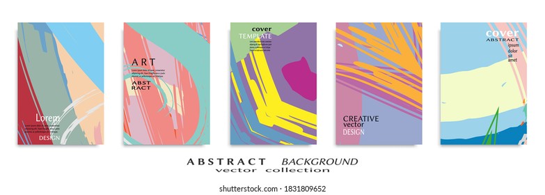 Abstract backgrouns set, grunge texture. Minimalistic art, brush strokes style. Design for card, brochure, banner idea, book cover, booklet print, flyer sheet a4. Collage page, web header template.