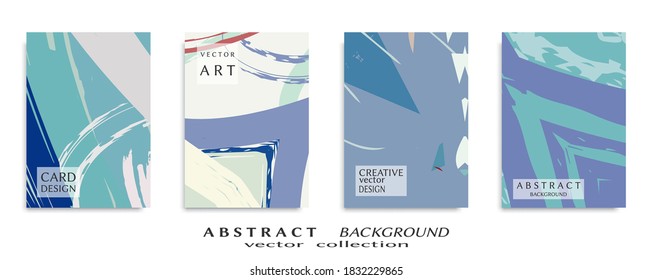 Abstract backgrouns set, grunge texture. Minimalistic art, brush strokes style. Design for card, brochure, banner idea, book cover, booklet print, flyer sheet a4. Collage page, web header template.