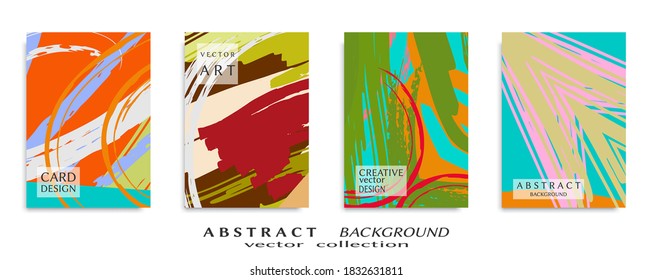 Abstract backgrouns set, grunge texture. Minimalistic art, brush strokes style. Design for card, brochure, banner idea, book cover, booklet print, flyer sheet a4. Collage page, web header template.