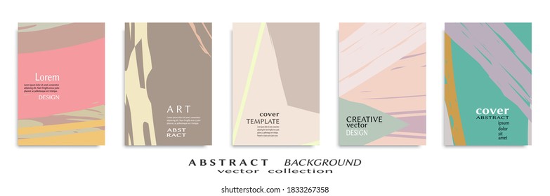 Abstract backgrouns set, grunge texture. Minimalistic art, brush strokes style. Design for card, brochure, banner idea, book cover, booklet print, flyer sheet a4. Collage page, web header template.