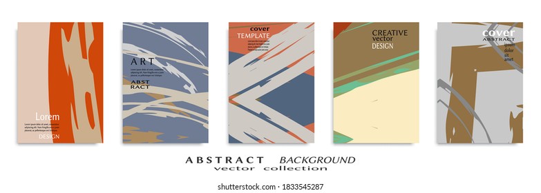 Abstract backgrouns set, grunge texture. Minimalistic art, brush strokes style. Design for card, brochure, banner idea, book cover, booklet print, flyer sheet a4. Collage page, web header template.