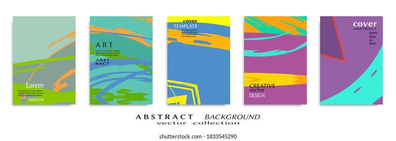 Abstract backgrouns set, grunge texture. Minimalistic art, brush strokes style. Design for card, brochure, banner idea, book cover, booklet print, flyer sheet a4. Collage page, web header template.