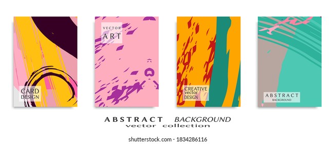 Abstract backgrouns set, grunge texture. Minimalistic art, brush strokes style. Design for card, brochure, banner idea, book cover, booklet print, flyer sheet a4. Collage page, web header template.
