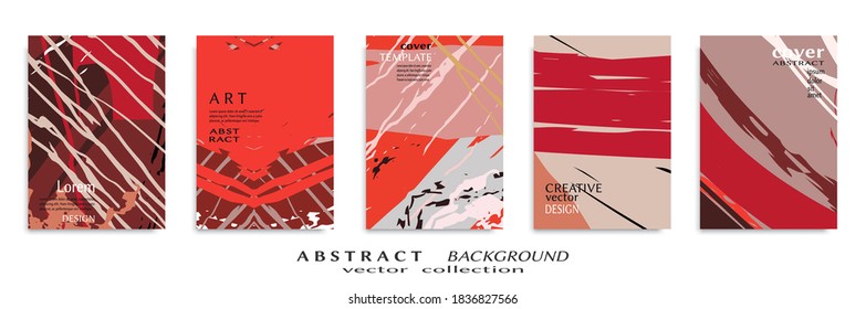 Abstract backgrouns set, grunge texture. Minimalistic art, brush strokes style. Design for card, brochure, banner idea, book cover, booklet print, flyer sheet a4. Collage page, web header template.