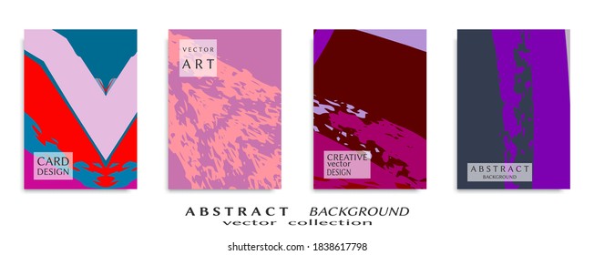 Abstract backgrouns set, grunge texture. Minimalistic art, brush strokes style. Design for card, brochure, banner idea, book cover, booklet print, flyer sheet a4. Collage page, web header template.