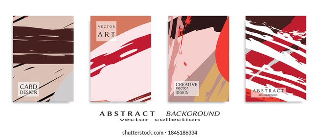 Abstract backgrouns set, grunge texture. Minimalistic art, brush strokes style. Design for card, brochure, banner idea, book cover, booklet print, flyer sheet a4. Collage page, web header template.