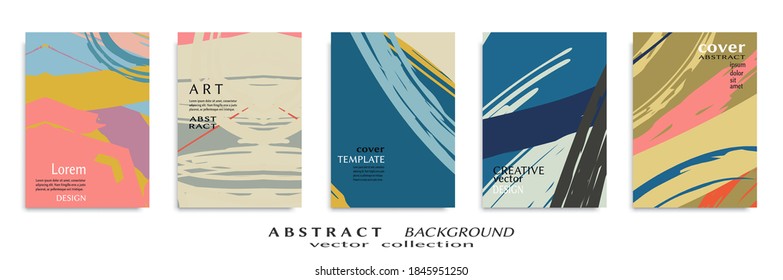 Abstract backgrouns set, grunge texture. Minimalistic art, brush strokes style. Design for card, brochure, banner idea, book cover, booklet print, flyer sheet a4. Collage page, web header template.