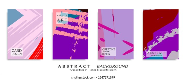 Abstract backgrouns set, grunge texture. Minimalistic art, brush strokes style. Design for card, brochure, banner idea, book cover, booklet print, flyer sheet a4. Collage page, web header template.