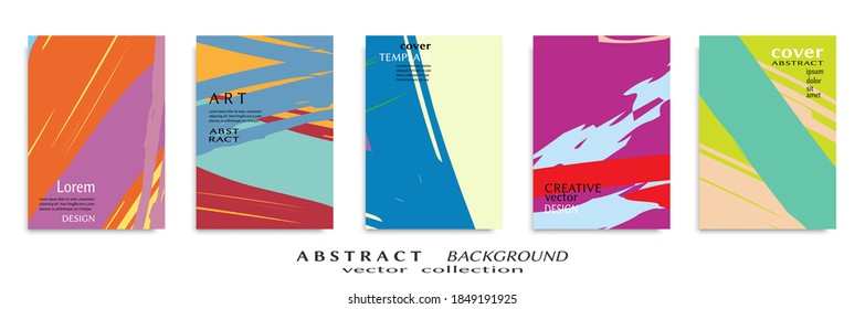 Abstract backgrouns set, grunge texture. Minimalistic art, brush strokes style. Design for card, brochure, banner idea, book cover, booklet print, flyer sheet a4. Collage page, web header template.