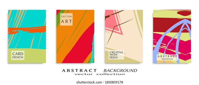 Abstract backgrouns set, grunge texture. Minimalistic art, brush strokes style. Design for card, brochure, banner idea, book cover, booklet print, flyer sheet a4. Collage page, web header template.