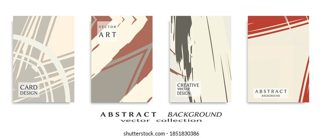 Abstract backgrouns set, grunge texture. Minimalistic art, brush strokes style. Design for card, brochure, banner idea, book cover, booklet print, flyer sheet a4. Collage page, web header template.