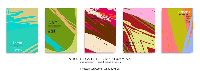 Abstract backgrouns set, grunge texture. Minimalistic art, brush strokes style. Design for card, brochure, banner idea, book cover, booklet print, flyer sheet a4. Collage page, web header template.